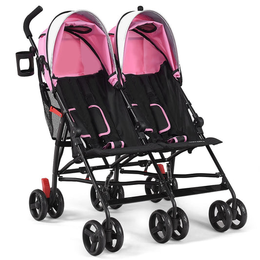 Foldable Twin Baby Double Stroller Ultralight Umbrella Kids Stroller-Pink Kids Crystal