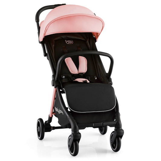 One-Hand Folding Portable Lightweight Baby Stroller with Aluminum Frame-Pink Kids Crystal