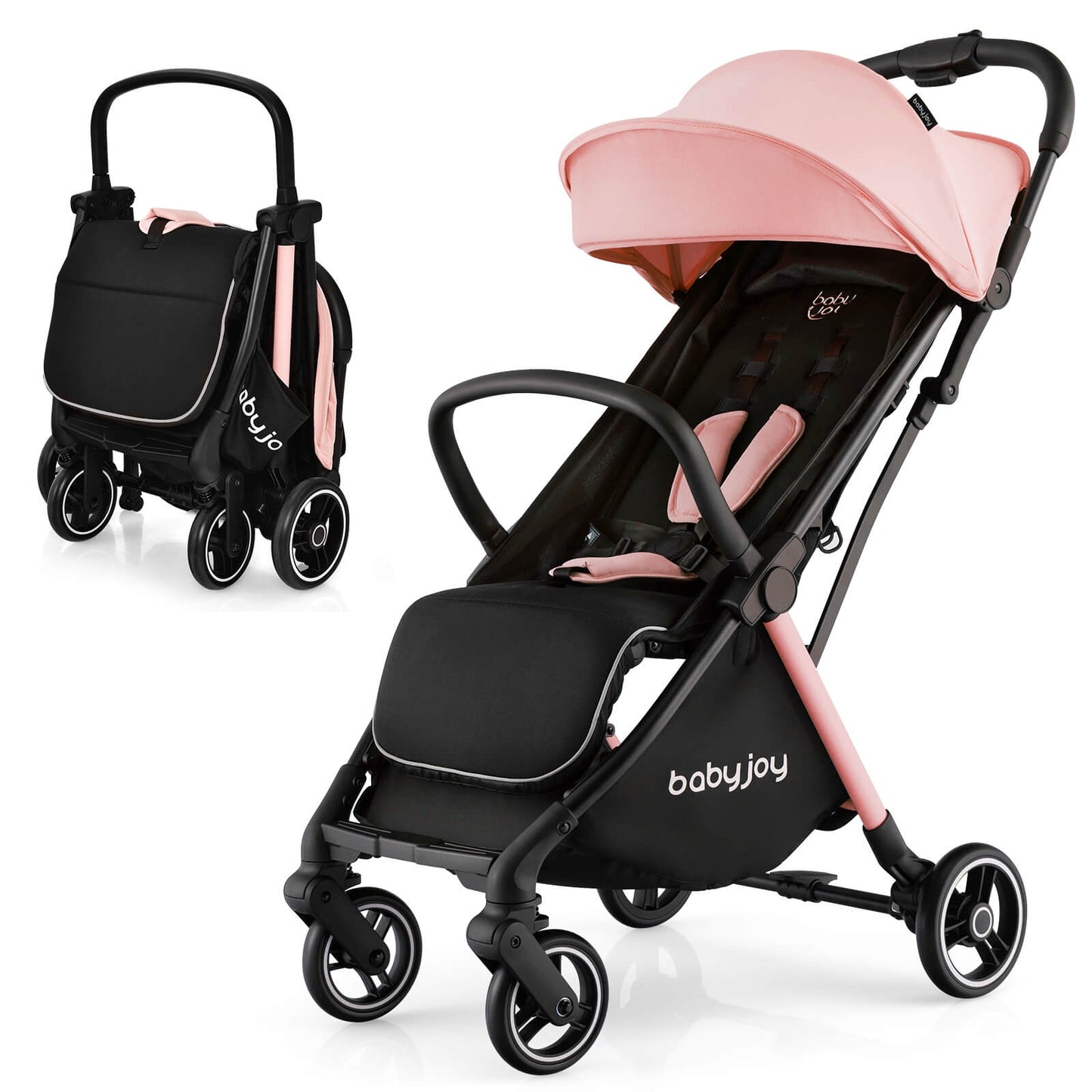 One-Hand Folding Portable Lightweight Baby Stroller with Aluminum Frame-Pink Kids Crystal