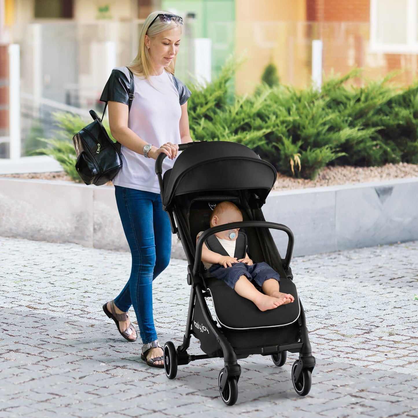 One-Hand Folding Portable Lightweight Baby Stroller with Aluminum Frame-Black Kids Crystal