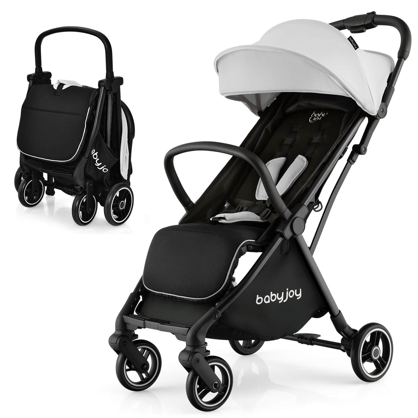 One-Hand Folding Portable Lightweight Baby Stroller with Aluminum Frame-Gray Kids Crystal