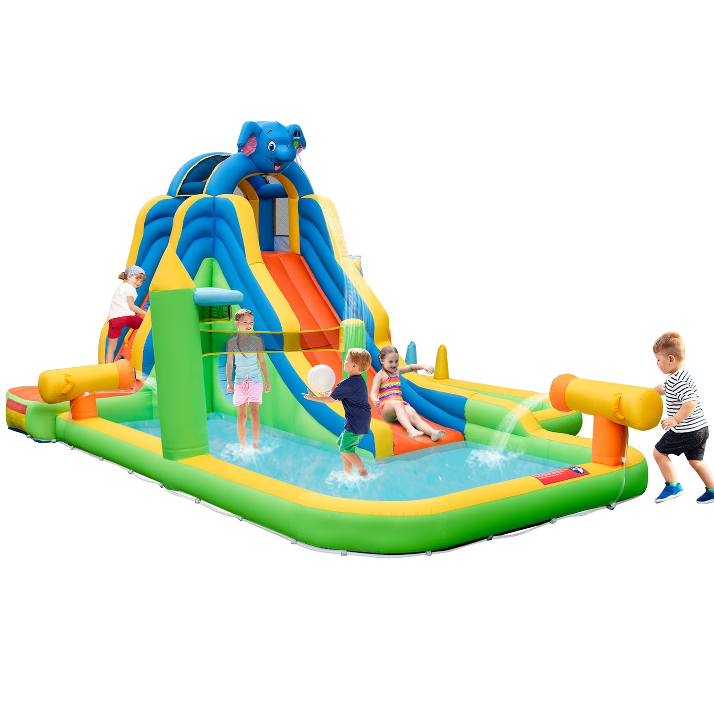 Inflatable Water Slide with Splash Pool and Climbing Wall for Oudoor Indoor without Blower Kids Crystal
