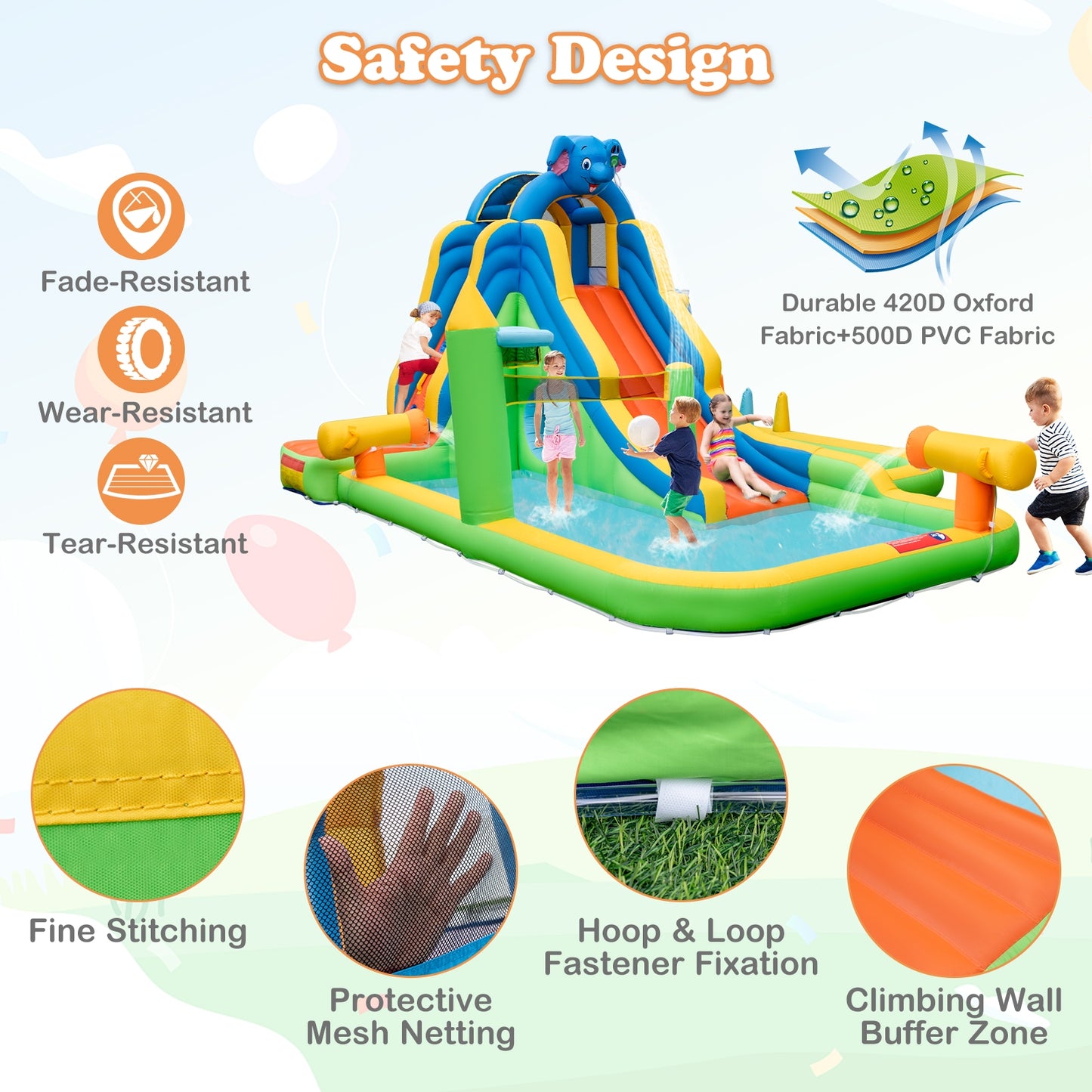 Inflatable Water Slide with Splash Pool and Climbing Wall for Oudoor Indoor without Blower Kids Crystal
