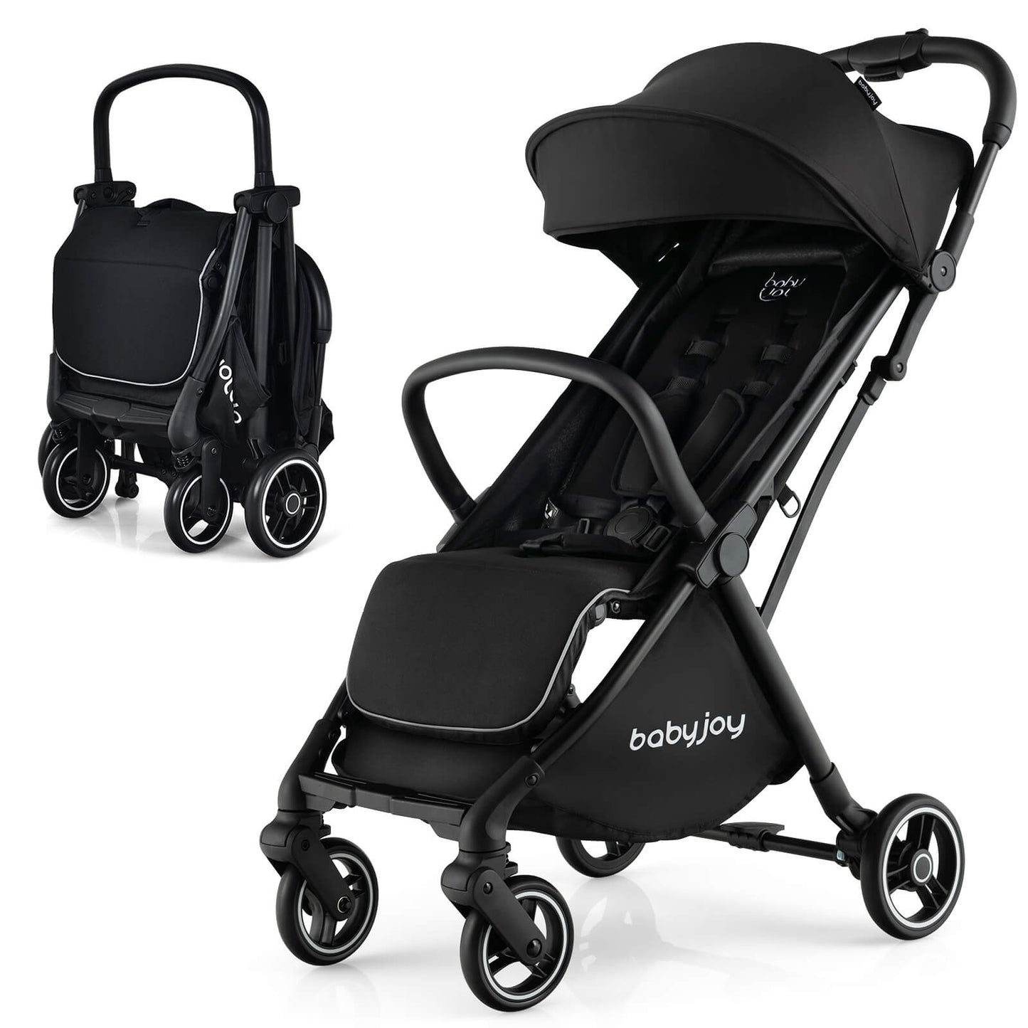 One-Hand Folding Portable Lightweight Baby Stroller with Aluminum Frame-Black Kids Crystal