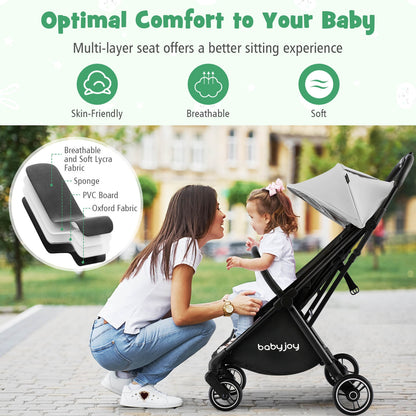 One-Hand Folding Portable Lightweight Baby Stroller with Aluminum Frame-Gray