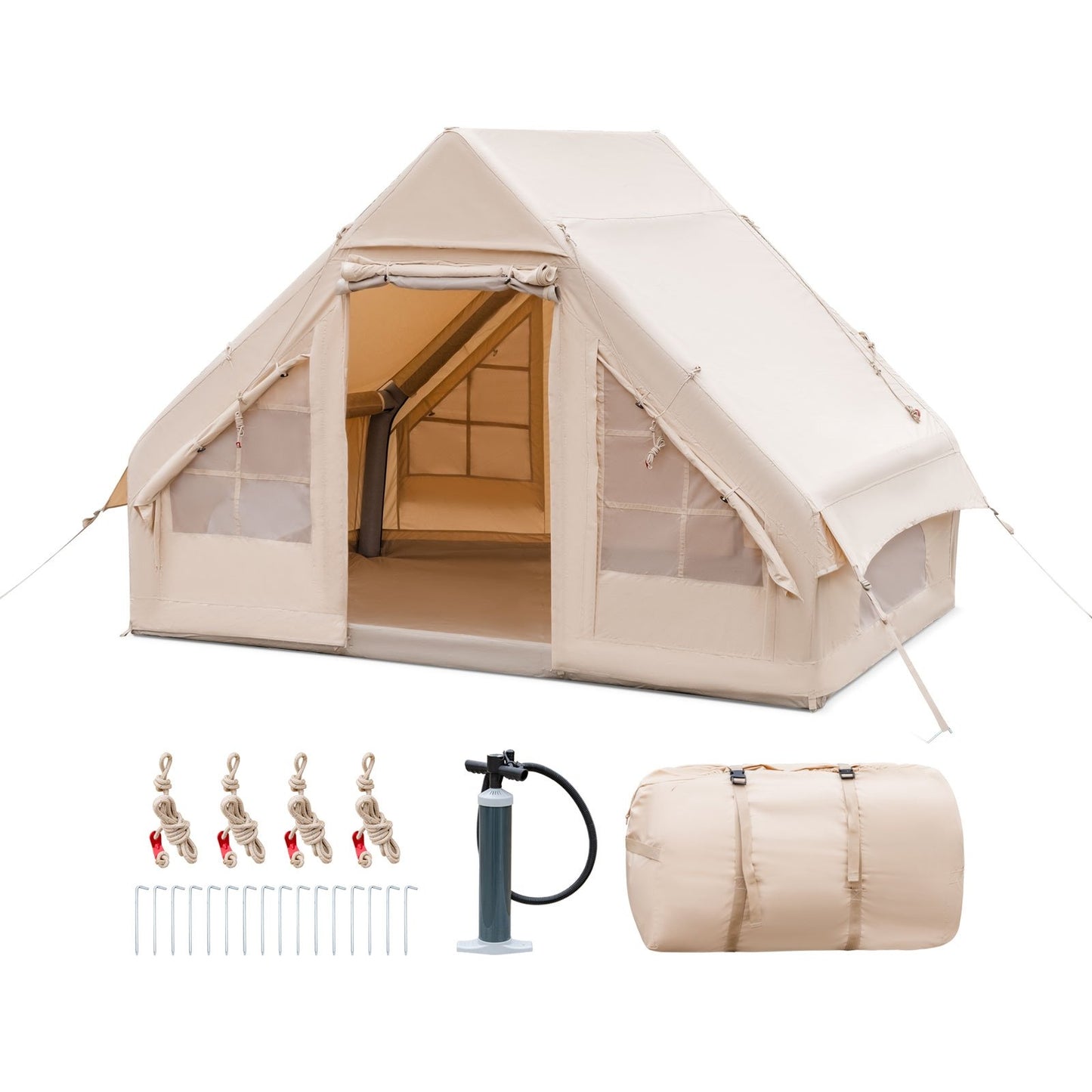 Inflatable Camping Tent 2/4/6 People Glamping Tent for Family Camping with Pump-Beige Kids Crystal