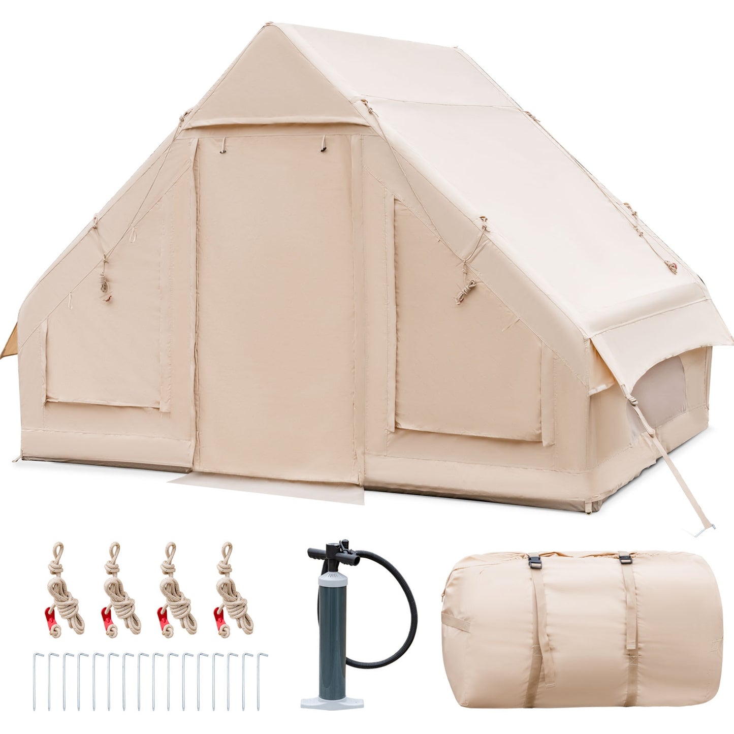Inflatable Camping Tent 2/4/6 People Glamping Tent for Family Camping with Pump-Beige Kids Crystal