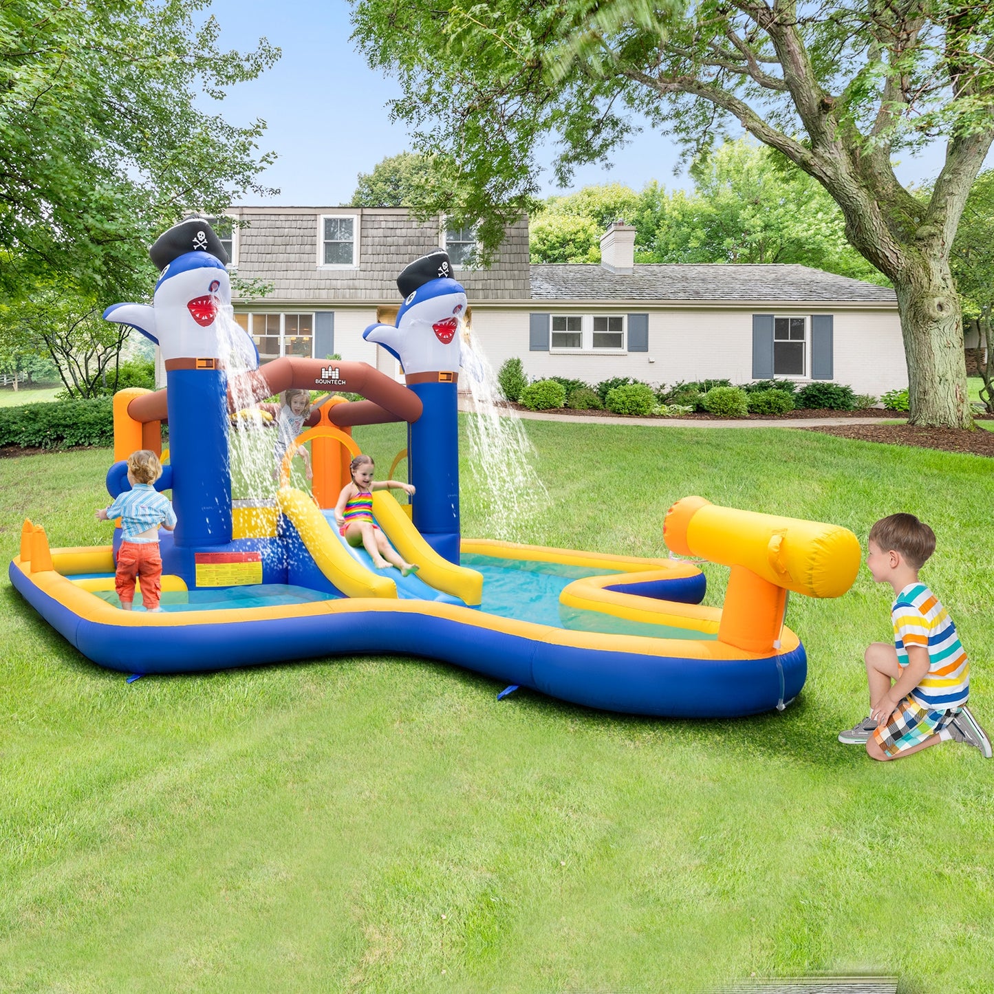 7-In-1 Water Slide Park with Splash Pool and Water Cannon without Blower Kids Crystal