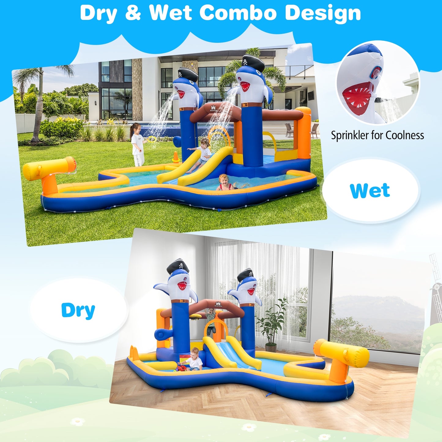 7-In-1 Water Slide Park with Splash Pool and Water Cannon without Blower Kids Crystal
