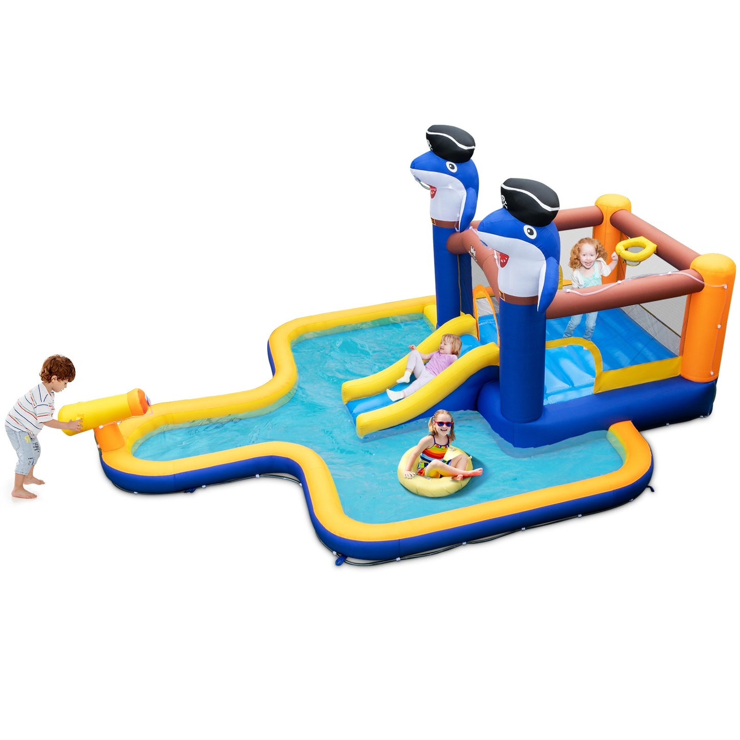 7-In-1 Water Slide Park with Splash Pool and Water Cannon without Blower Kids Crystal