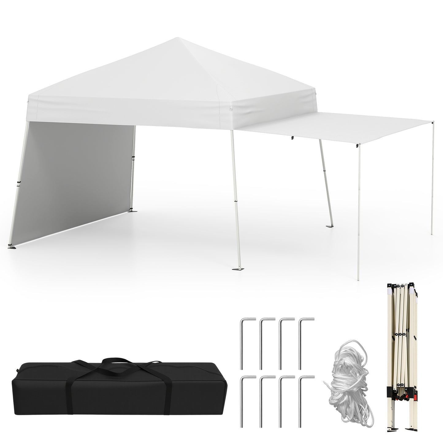 14 x 9.2 Feet Pop up Canopy Tent with 2 Convertible Sidewalls to Awning and Stakes-White Kids Crystal