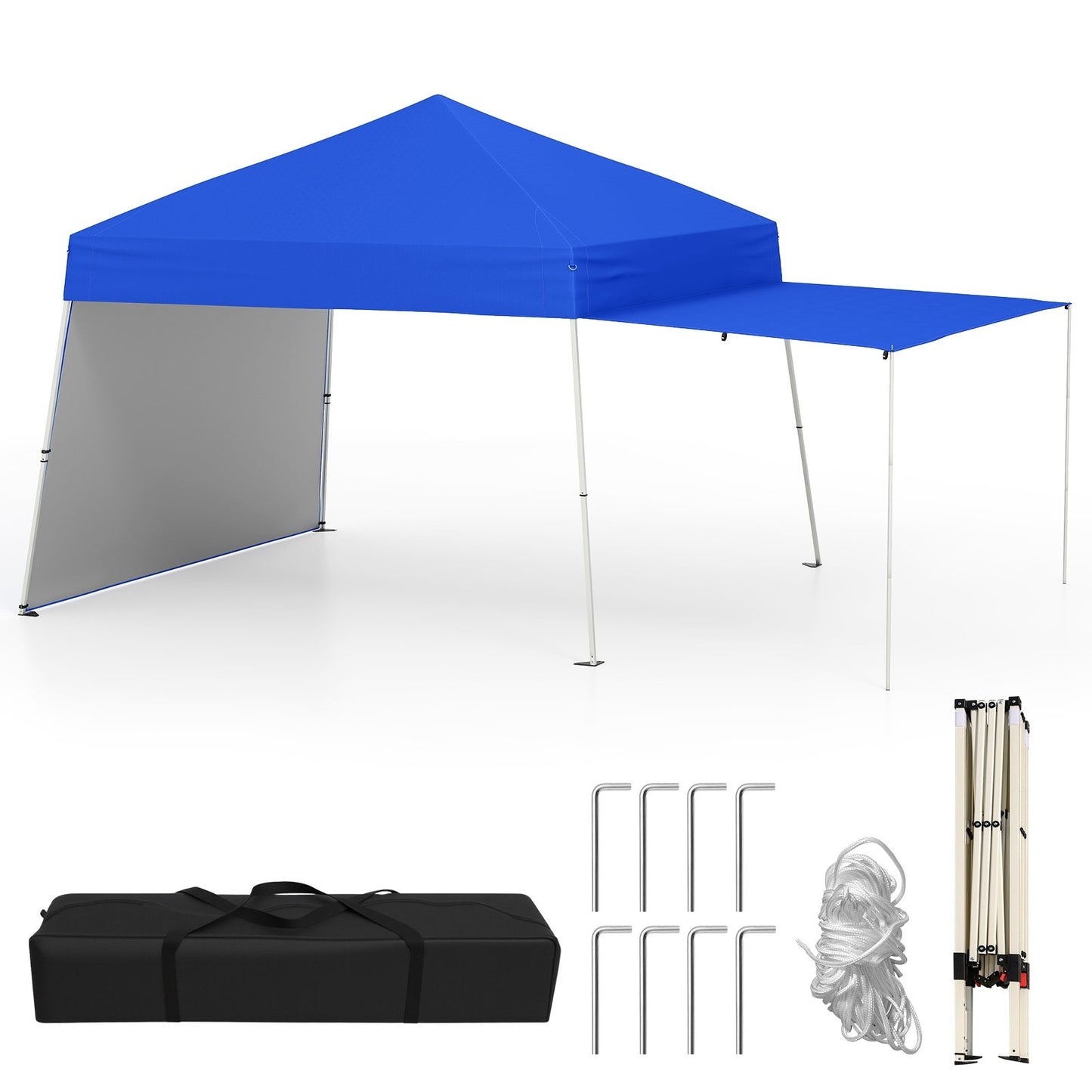 14 x 9.2 Feet Pop up Canopy Tent with 2 Convertible Sidewalls to Awning and Stakes-Blue Kids Crystal