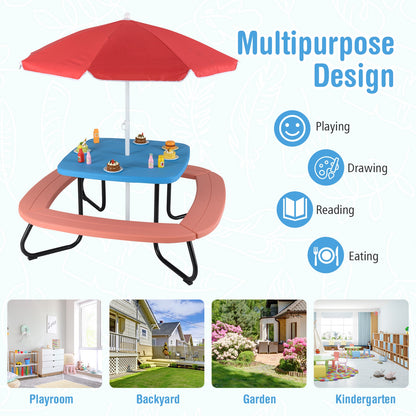 Toddler Outdoor Activity Table with Adjustable and Collapsible Umbrella-Blue