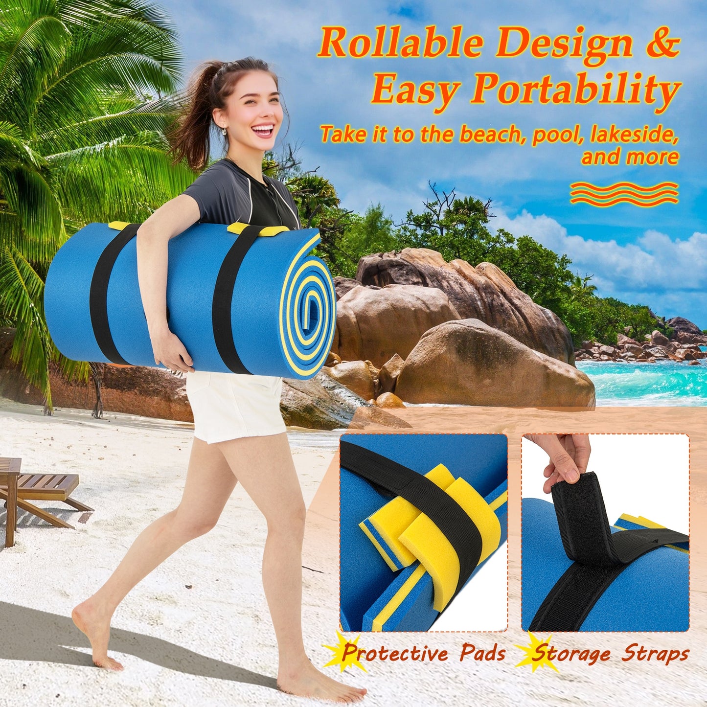 7 Inches x 2 Inches Water Mat with Safety Tether and Pillow Design for Lake and Pool-Blue Kids Crystal