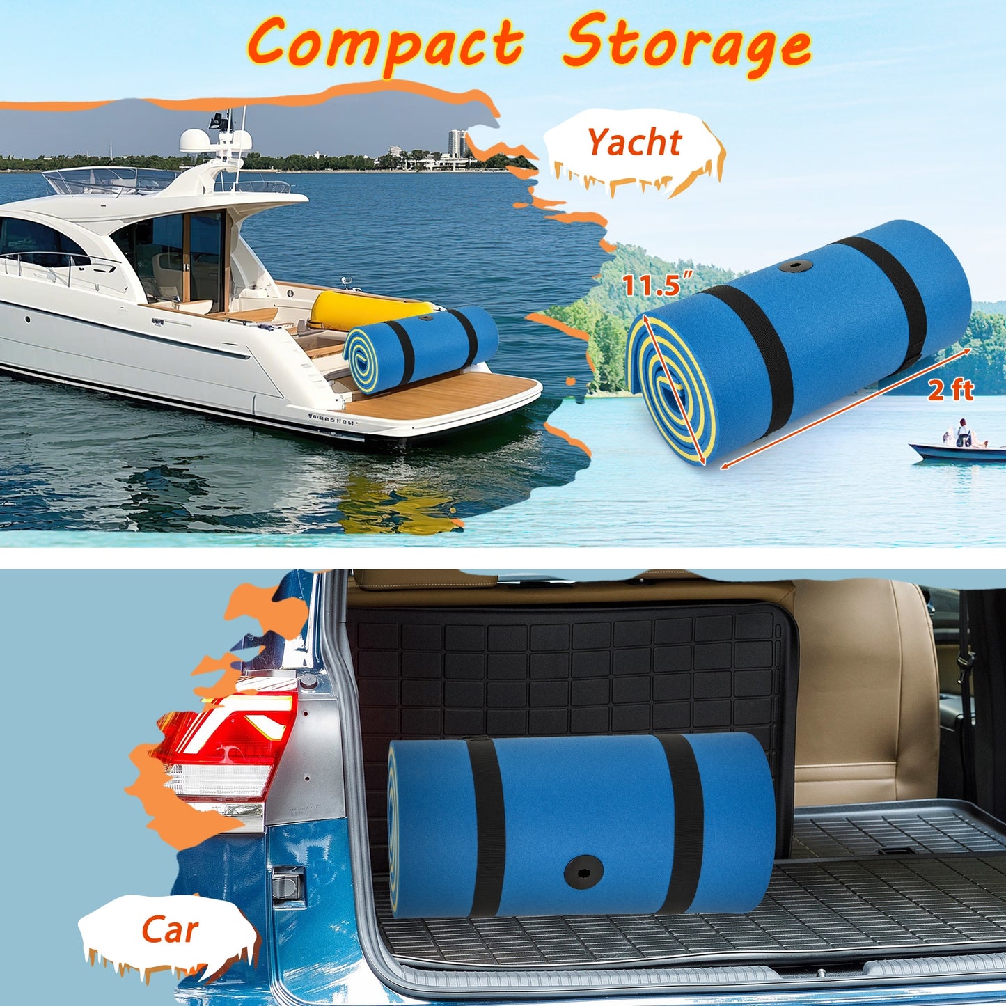 7 Inches x 2 Inches Water Mat with Safety Tether and Pillow Design for Lake and Pool-Blue Kids Crystal