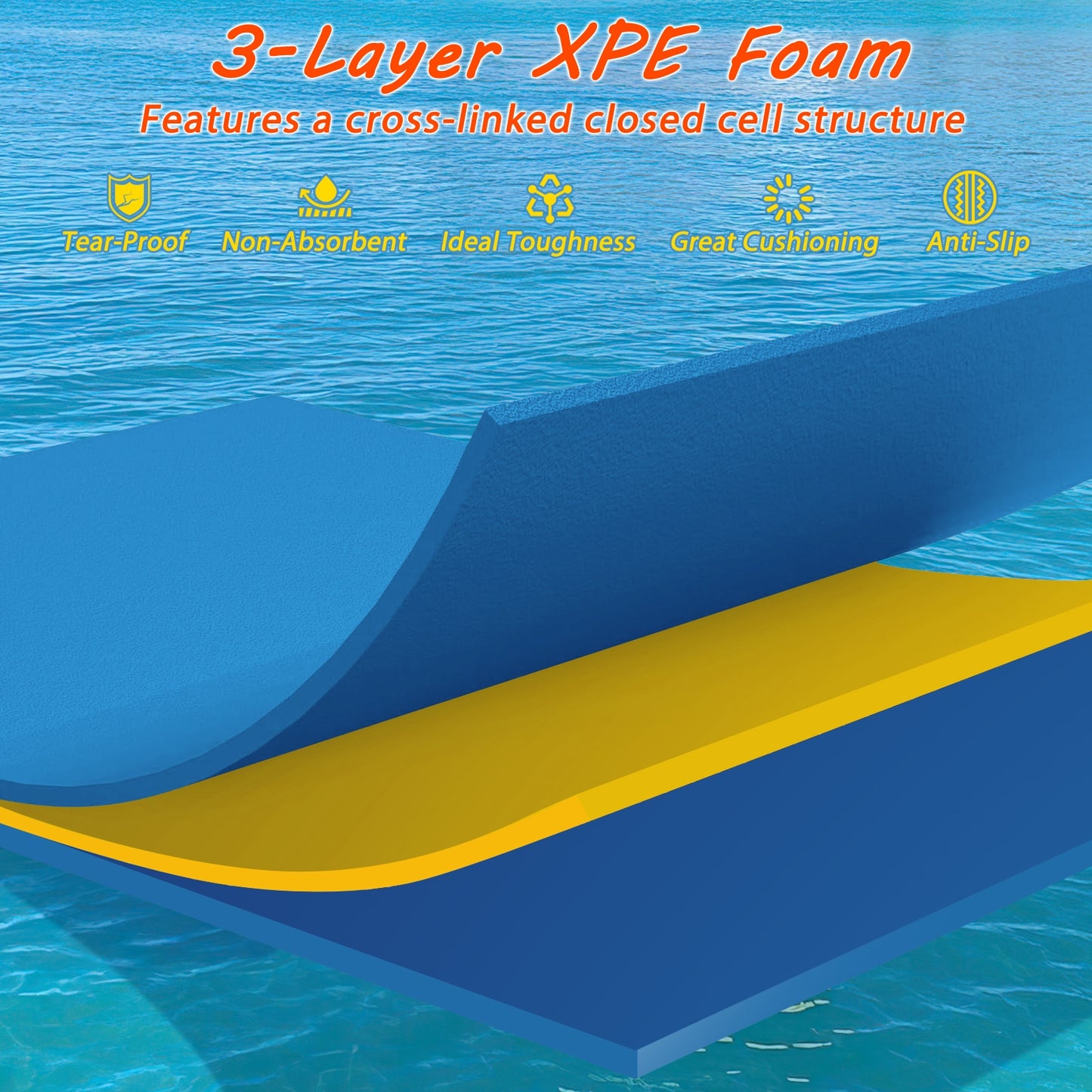 7 Inches x 2 Inches Water Mat with Safety Tether and Pillow Design for Lake and Pool-Blue Kids Crystal