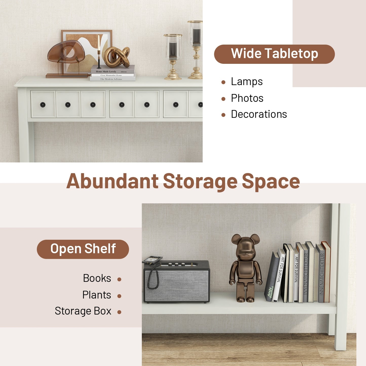 60 Inch Long Sofa Table with 4 Drawers and Open Shelf for Living Room-White Kids Crystal