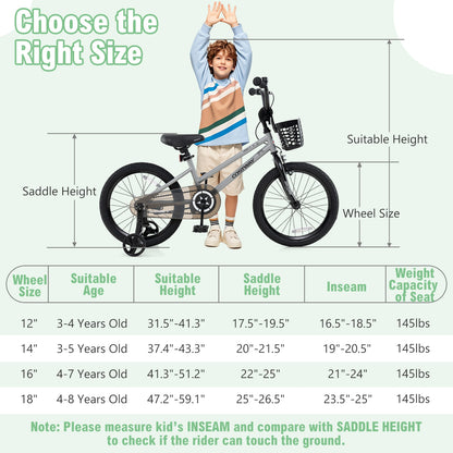 12/14/18 Inch Kids Bike Adjustable with Transparent Chain Cover for 3-8 Years Old-16 inches