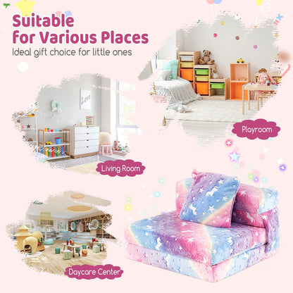 Kids Folding Sofa Bed Floor Mattress Glow in the Dark with Pillow-Multicolor