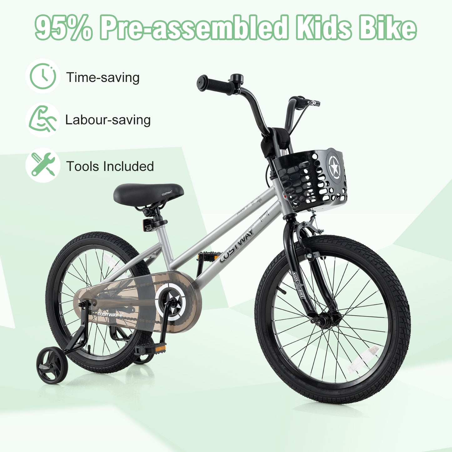 12/14/18 Inch Kids Bike Adjustable with Transparent Chain Cover for 3-8 Years Old-16 inches Kids Crystal