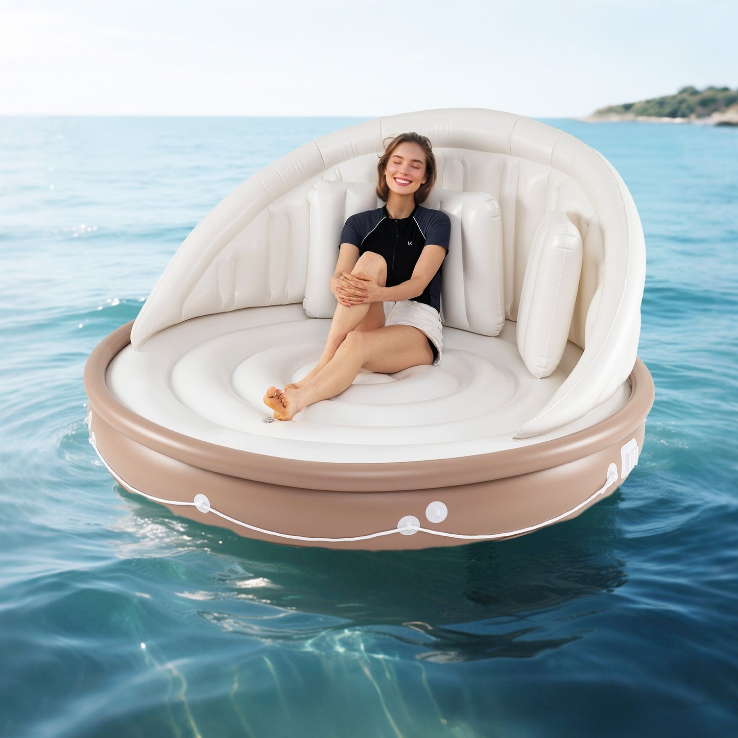 Inflatable Canopy Island Tanning Pool Lounger Float with Retractable Canopy Kids Crystal