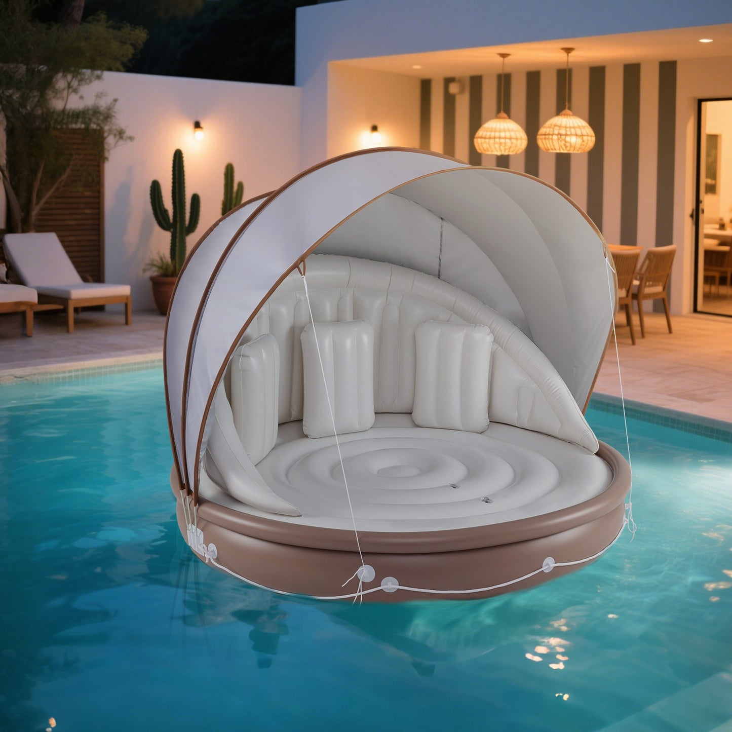Inflatable Canopy Island Tanning Pool Lounger Float with Retractable Canopy Kids Crystal