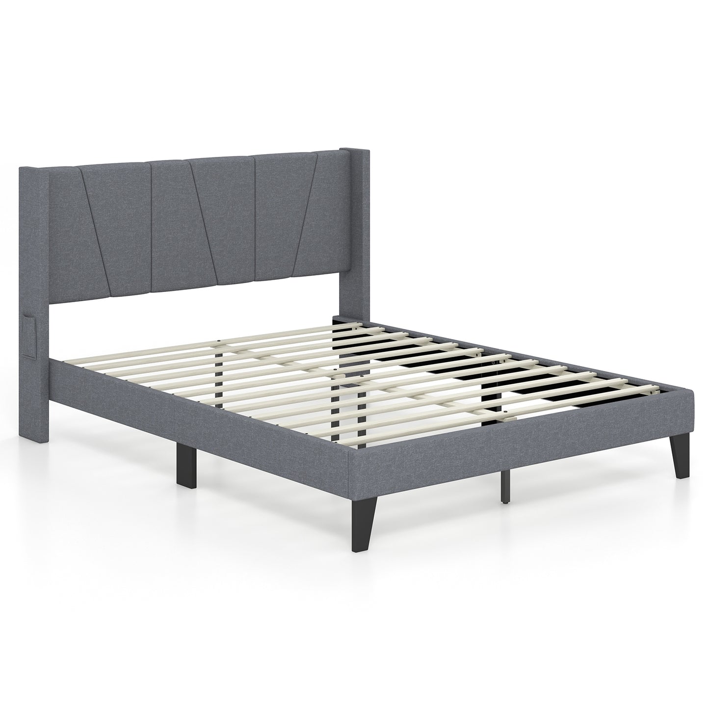 Full/Queen Size Bed Frame with Wingback Headboard and Wood Slat Support-Queen Size Kids Crystal