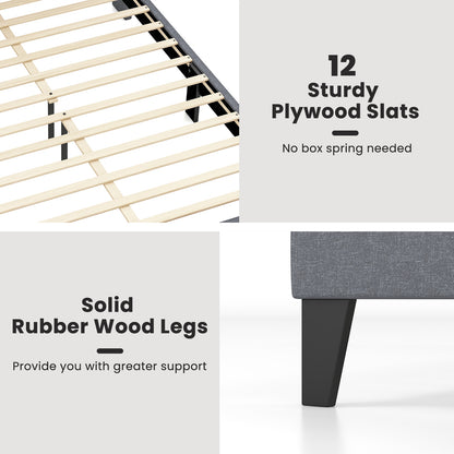 Full/Queen Size Bed Frame with Wingback Headboard and Wood Slat Support-Queen Size