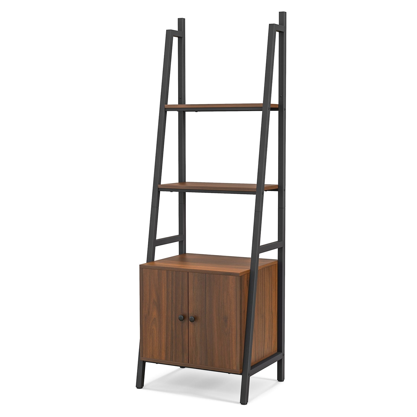 4-Tier Ladder Shelf with Cabinet and Metal Frame-Rustic Brown Kids Crystal