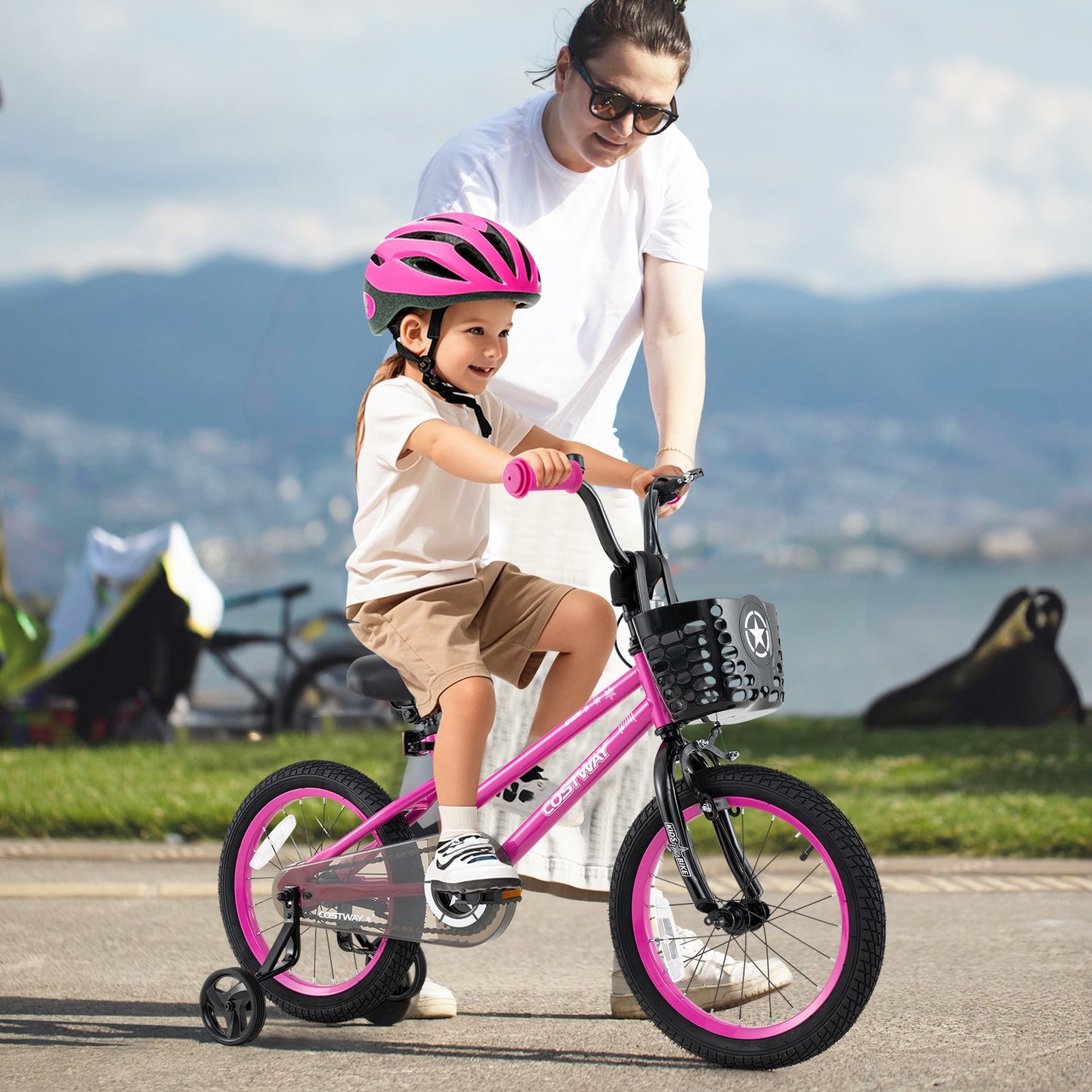 16 Inch Kids Bike Adjustable Bicycle with Front Basket for Children Aged 4-7 Years Old Kids Crystal