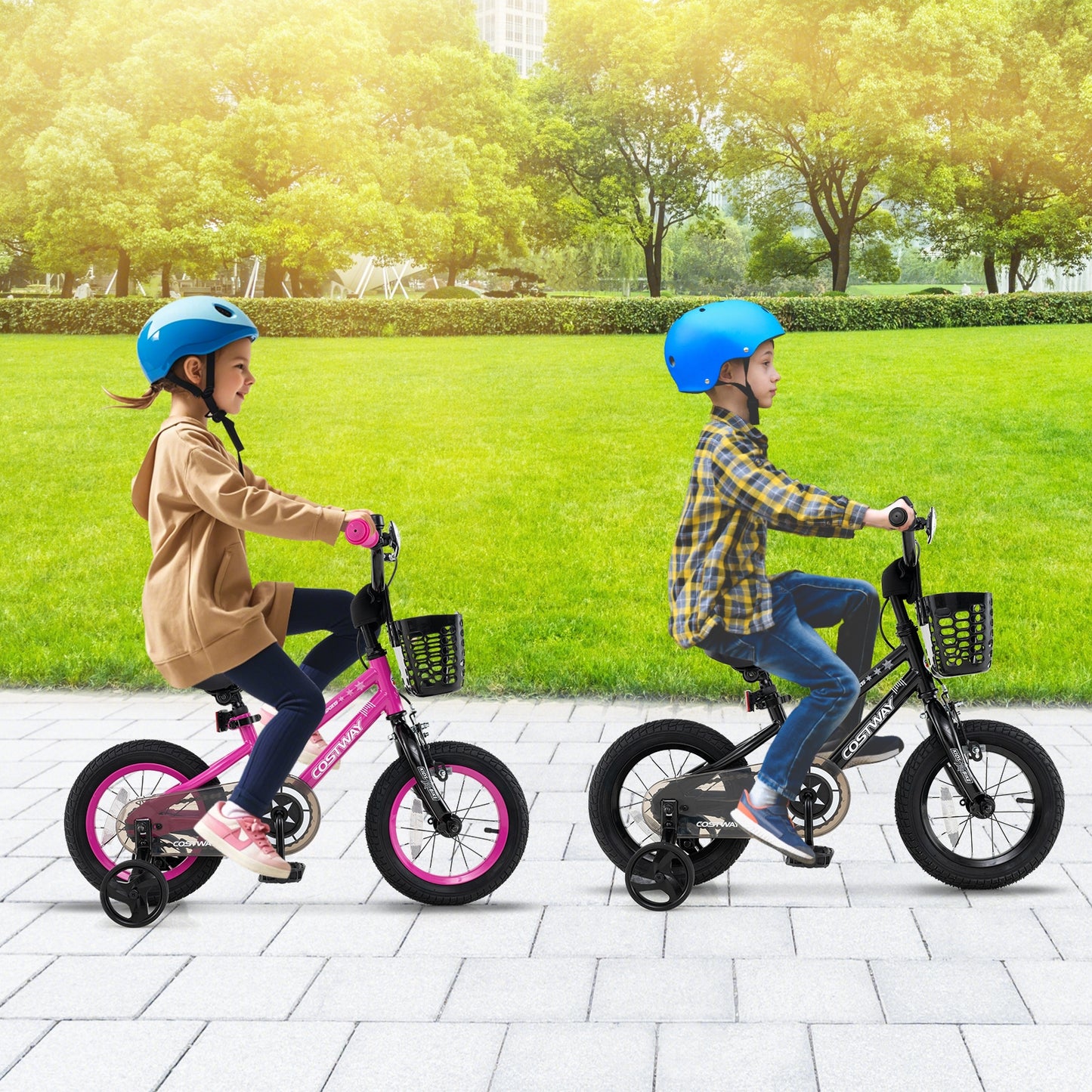 16 Inch Kids Bike Adjustable Bicycle with Front Basket for Children Aged 4-7 Years Old Kids Crystal