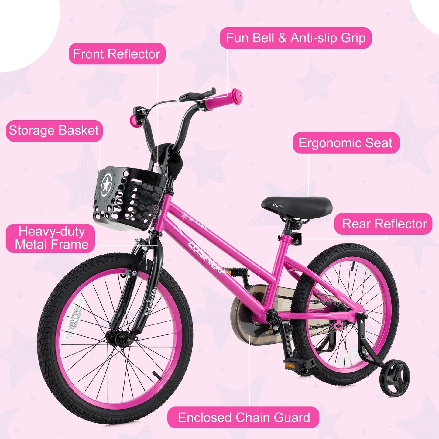 16 Inch Kids Bike Adjustable Bicycle with Front Basket for Children Aged 4-7 Years Old Kids Crystal