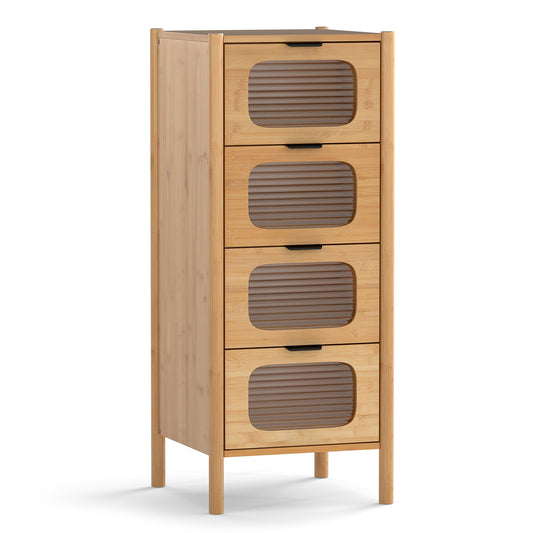 4-Drawer Dresser Bamboo Storage Cabinet with Fluted Tempered Glass Drawers-Natural Kids Crystal