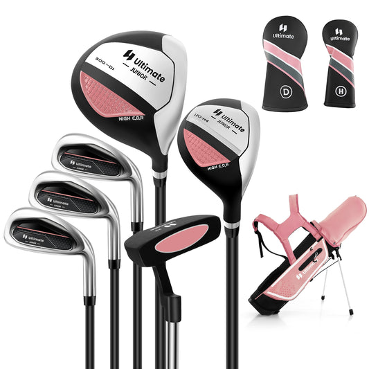 Junior Complete Golf Club Set with Stand Bag Rain Hood-Pink Kids Crystal