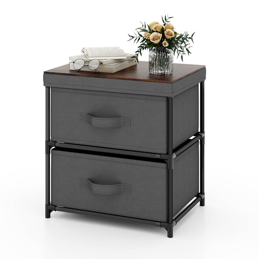 2-Drawer Nightstand with Removable Fabric Bins and Pull Handles-Gray Kids Crystal