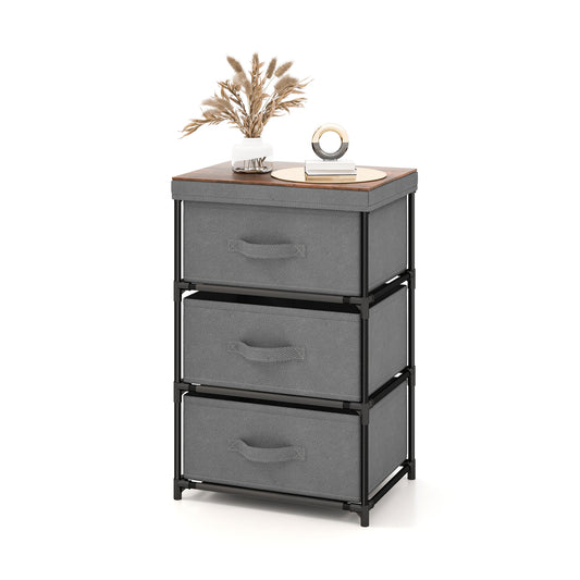 3-Tier Fabric Nightstand with Sturdy Metal Frame-Gray Kids Crystal