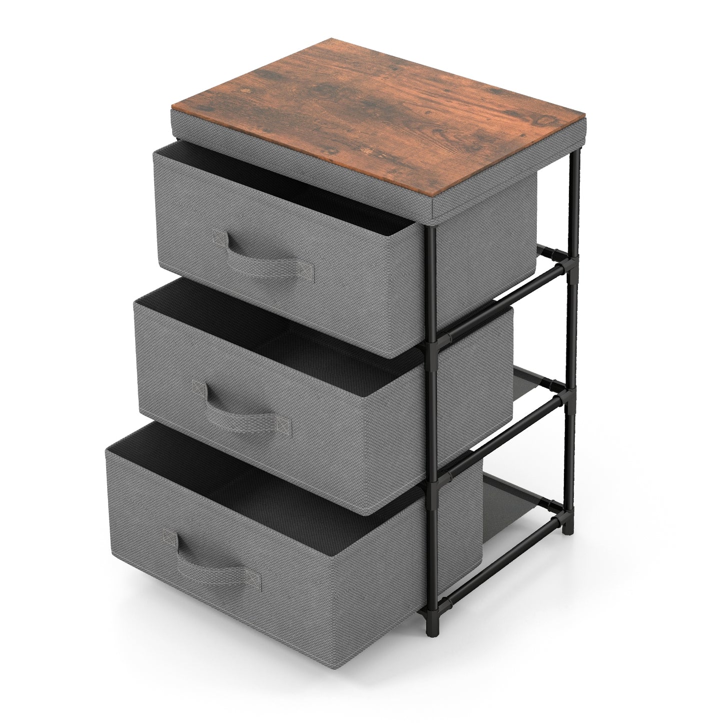 3-Tier Fabric Nightstand with Sturdy Metal Frame-Gray Kids Crystal