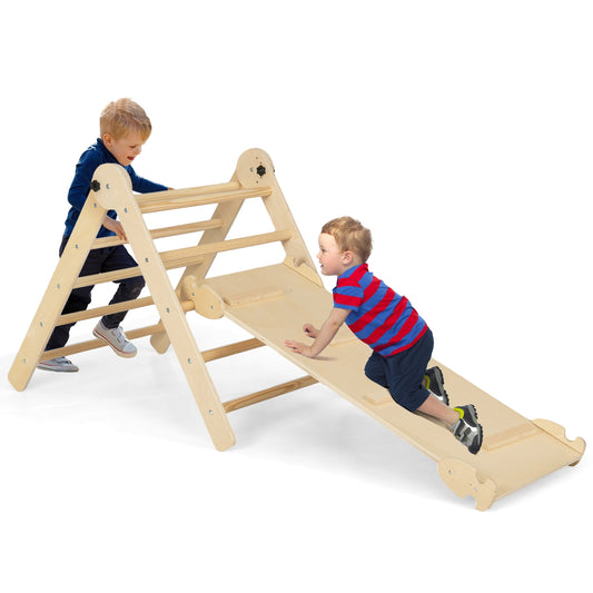 3-in-1 Climbing Set Foldable and Adjustable Kids Triangle Set-Natural Kids Crystal