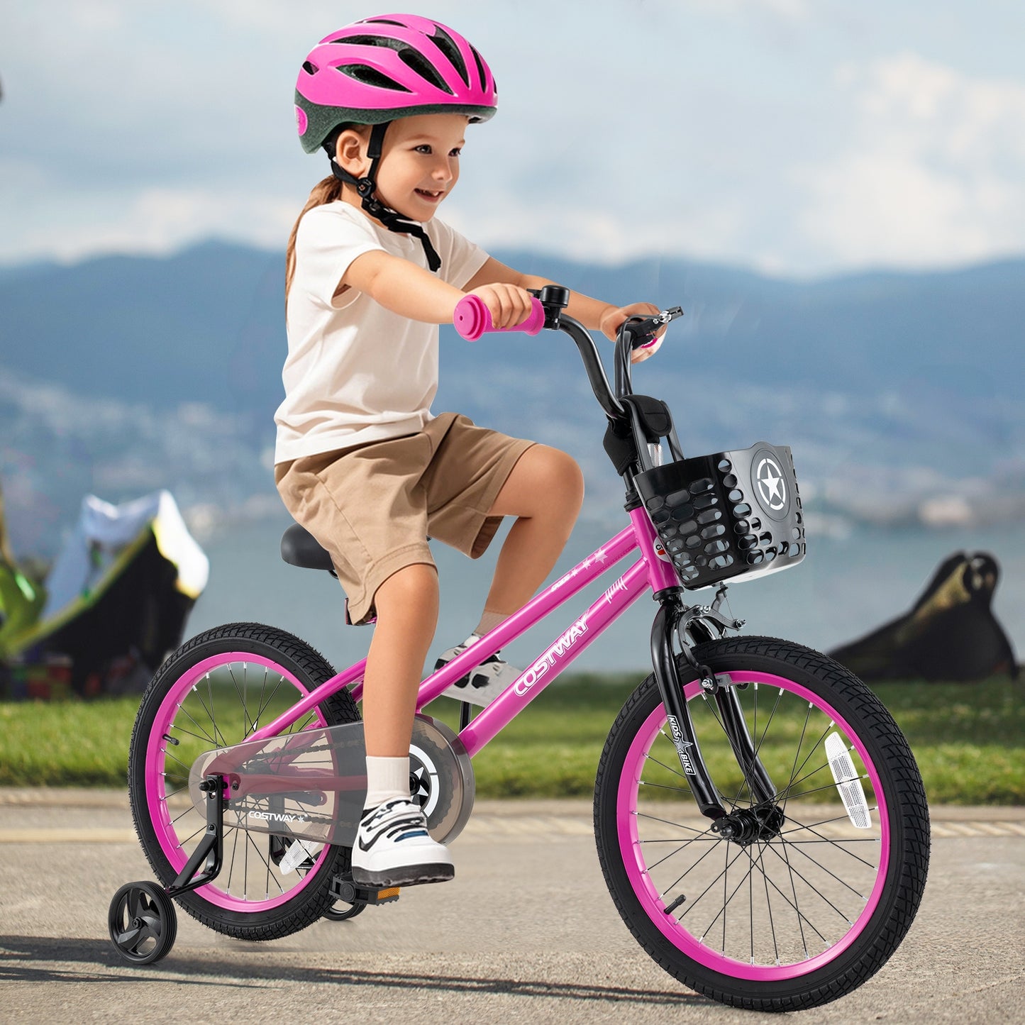18 Inch Kids Bike Adjustable Bicycle with Front Basket for Children Aged 4-8 Years Old Kids Crystal