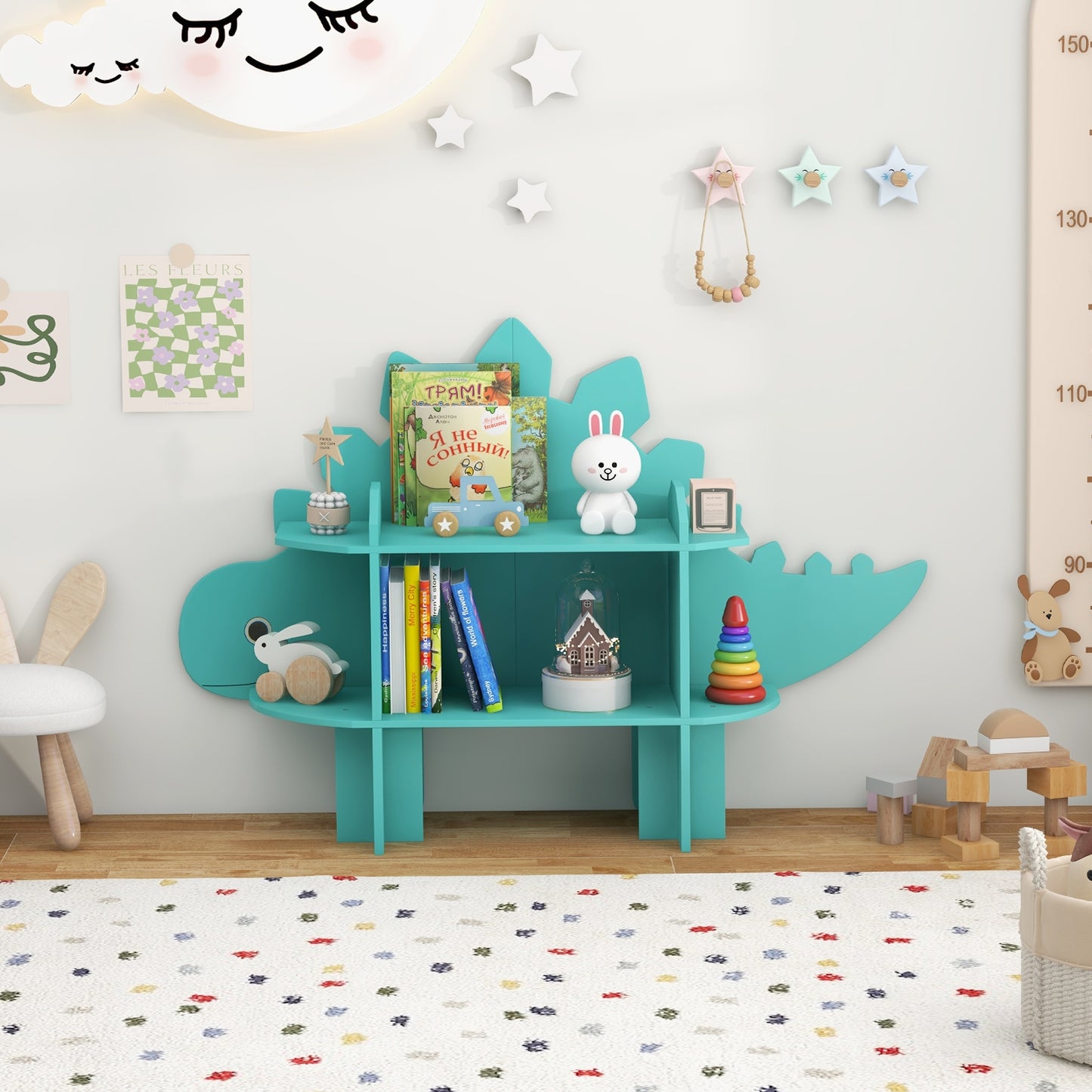 Kids Bookcase Shelf Toy Storage Organizer with Open Storage Shelves-Dinosaur Kids Crystal