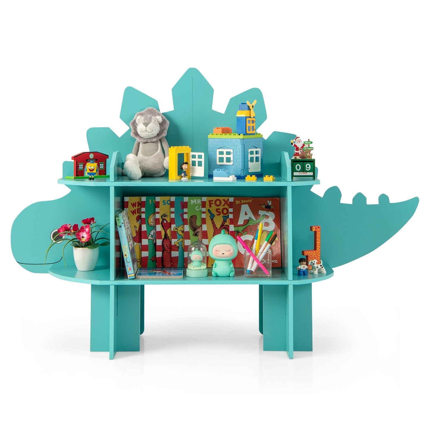 Kids Bookcase Shelf Toy Storage Organizer with Open Storage Shelves-Dinosaur Kids Crystal