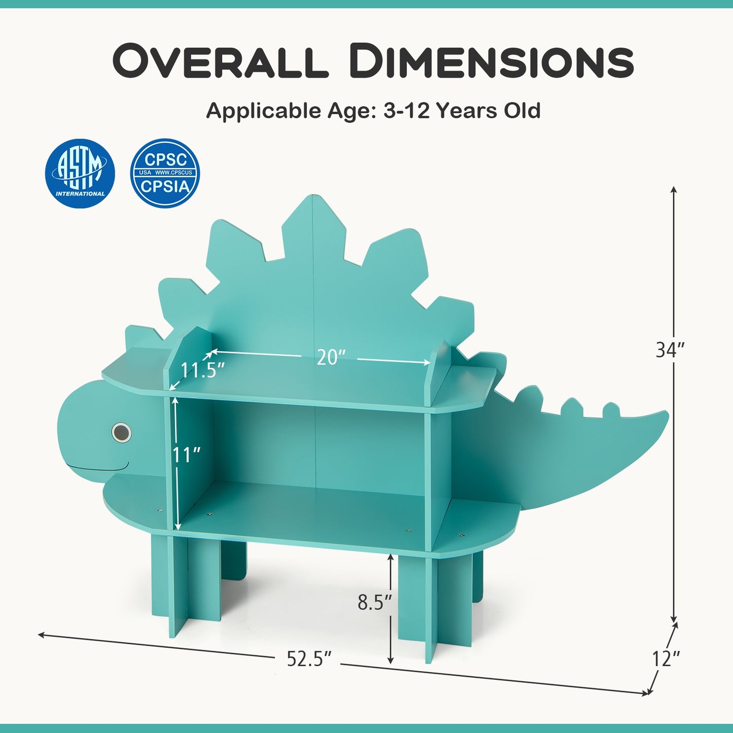 Kids Bookcase Shelf Toy Storage Organizer with Open Storage Shelves-Dinosaur Kids Crystal