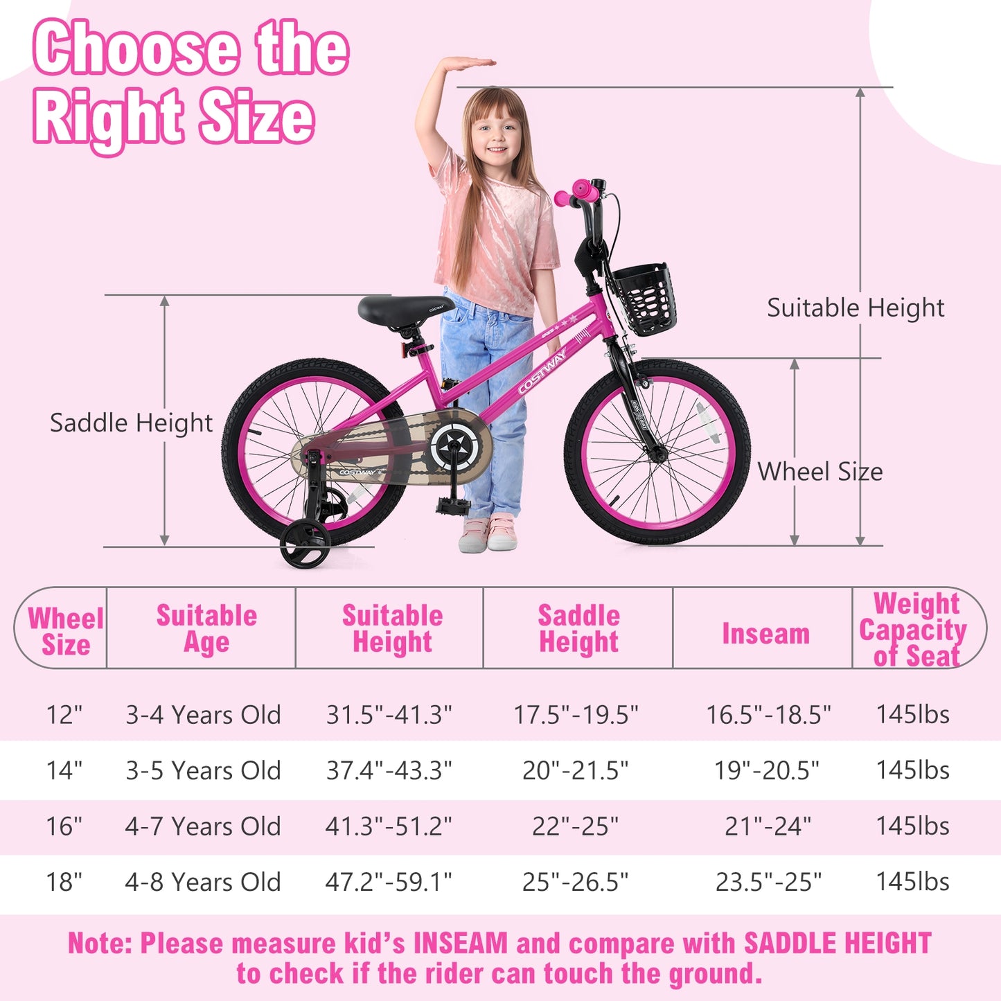 18 Inch Kids Bike Adjustable Bicycle with Front Basket for Children Aged 4-8 Years Old Kids Crystal