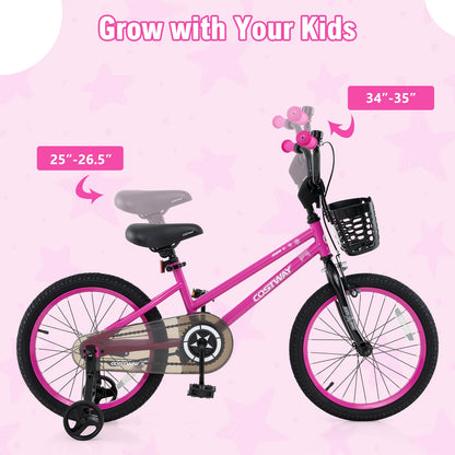 18 Inch Kids Bike Adjustable Bicycle with Front Basket for Children Aged 4-8 Years Old
