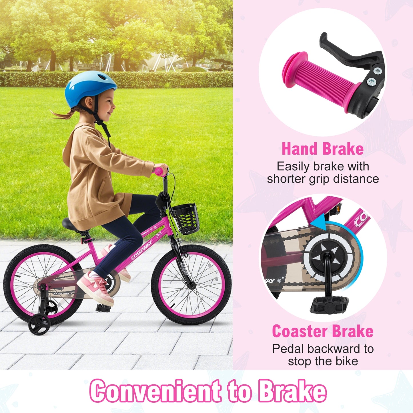 18 Inch Kids Bike Adjustable Bicycle with Front Basket for Children Aged 4-8 Years Old Kids Crystal