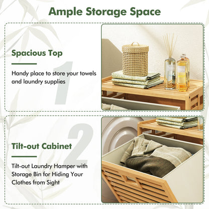 18 Gal Bamboo Tilt-out Laundry Hamper with Removable Fabric Bin-Natural