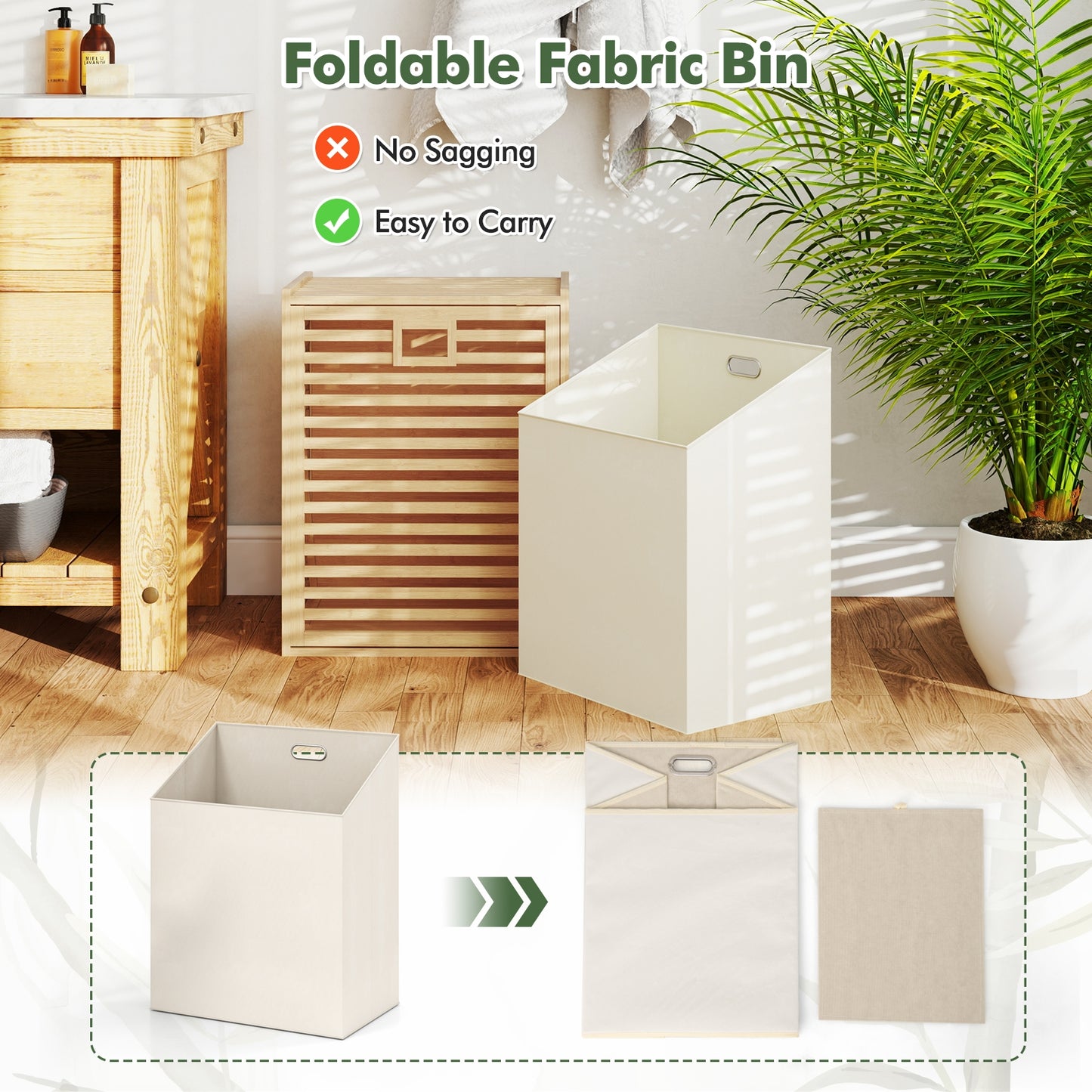 18 Gal Bamboo Tilt-out Laundry Hamper with Removable Fabric Bin-Natural Kids Crystal