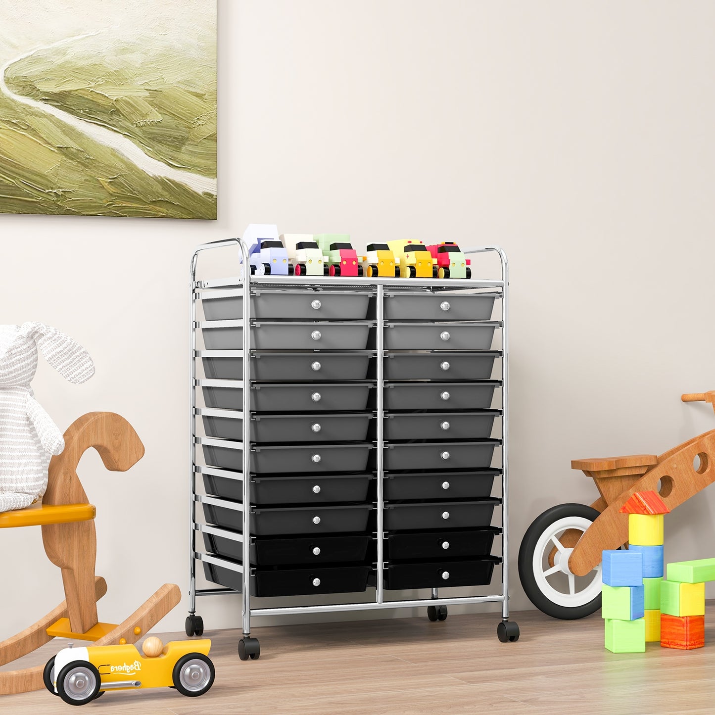 20 Drawers Rolling Storage Cart Studio Organizer-Black & Gray Kids Crystal