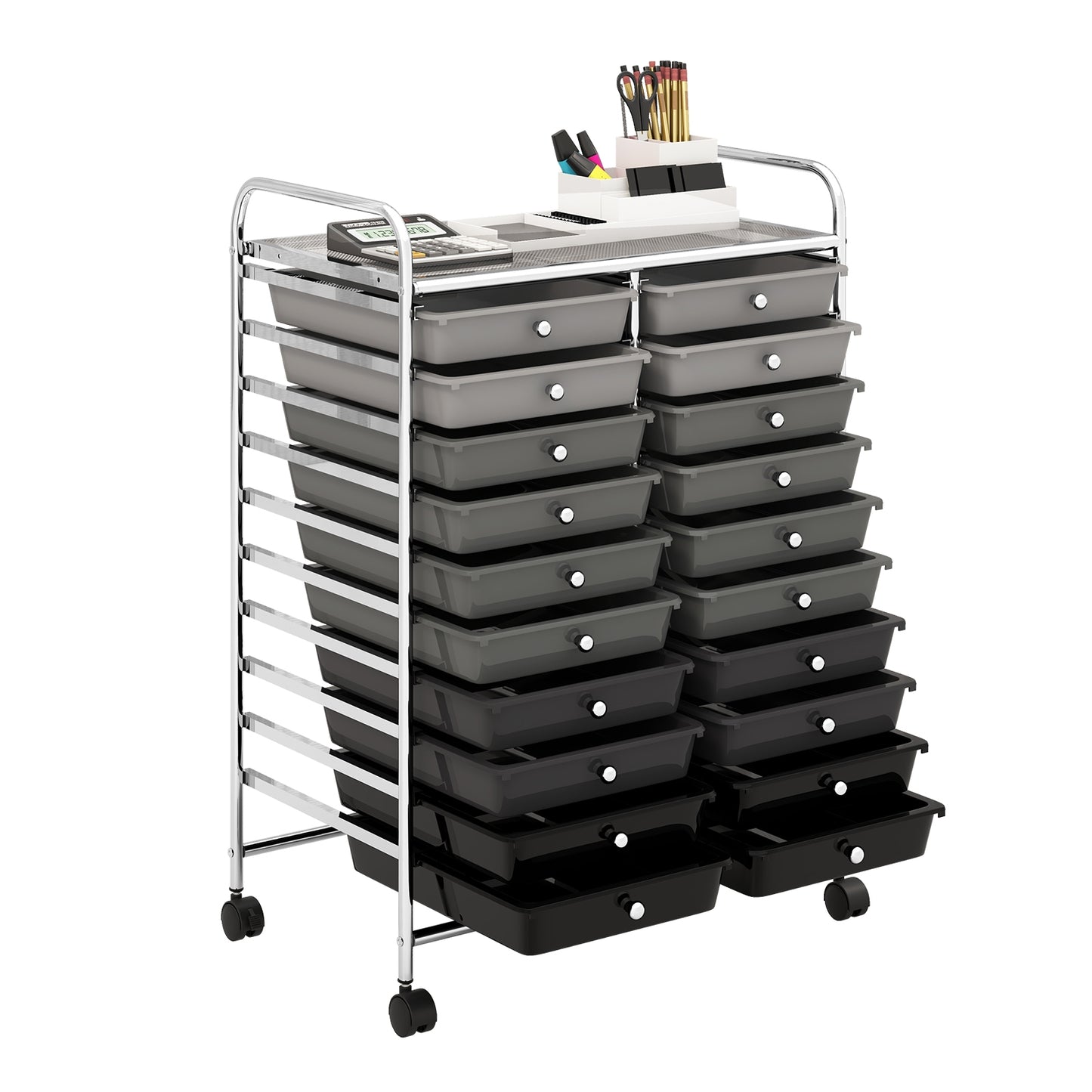 20 Drawers Rolling Storage Cart Studio Organizer-Black & Gray Kids Crystal