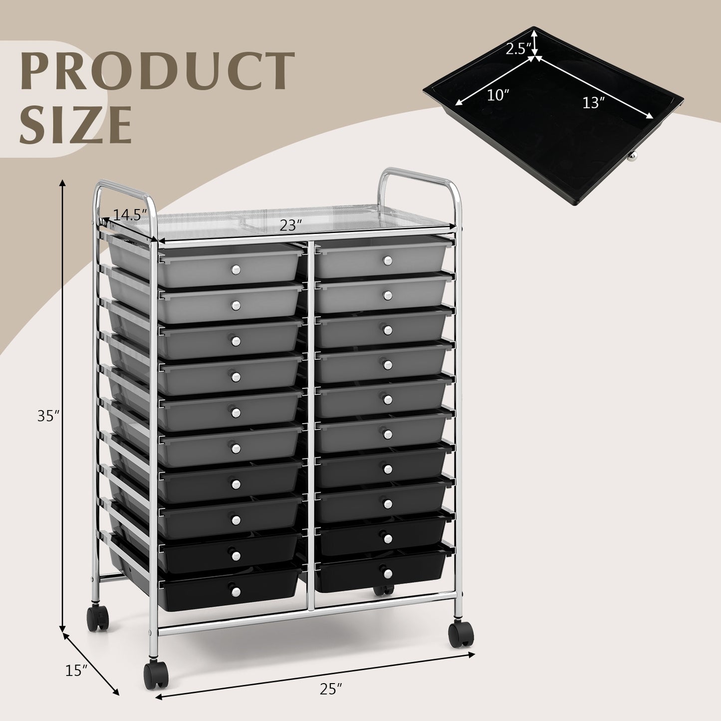 20 Drawers Rolling Storage Cart Studio Organizer-Black & Gray Kids Crystal